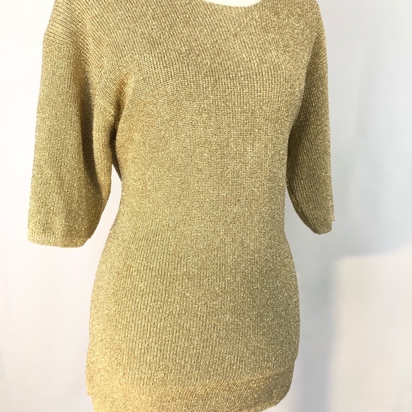 Tesori Sweaters - Tesori Gold Metallic Short Sleeve Sweater Size XL